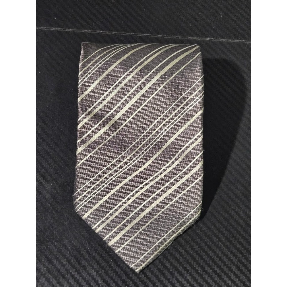 Perry Ellis Silver Diagonal Striped 100% Silk Tie